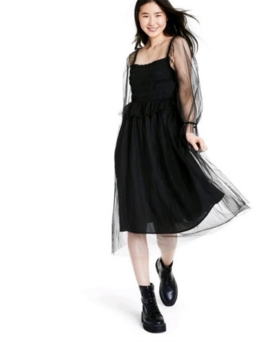 SANDY LIANG for Target Black Smocked Mesh Tulle Dress Size Medium NEW WITH TAGS